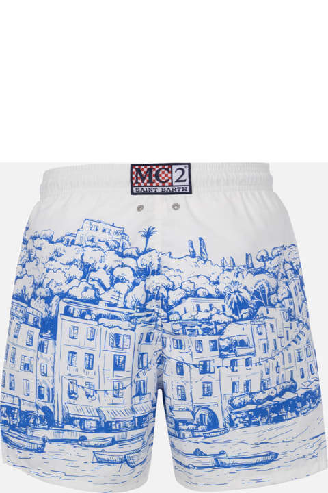 آخر صيحات الموضة من السيدات MC2 Saint Barth Man Mid-length Gustavia Swim-shorts With Portofino Placed Print