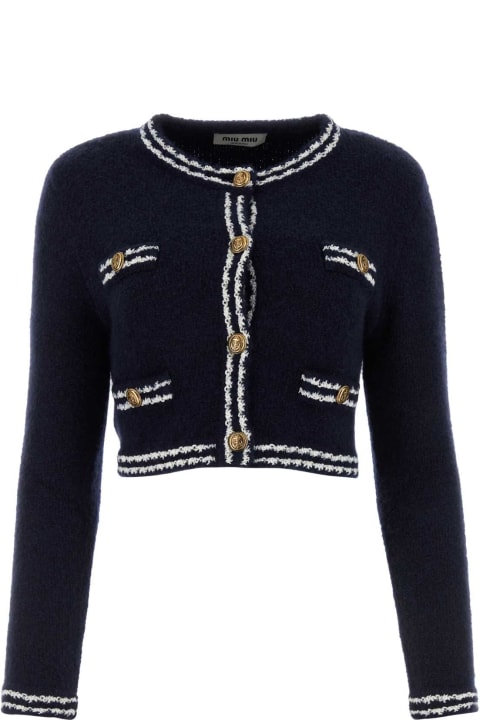 Sweaters for Women Miu Miu Blue Wool Blend Cardigan