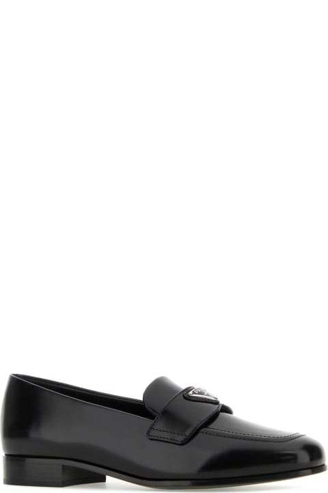 Flat Shoes for Women Prada Black Leather Loafers