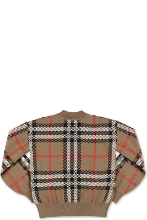 Topwear for Girls Burberry Burberry Pullover Holly Check In Lana Bambina