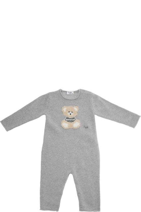 Il Gufo Bodysuits & Sets for Baby Girls Il Gufo Grey Jumpsuit With Teddy Bear Embroidery On The Front In Virgin Wool Baby