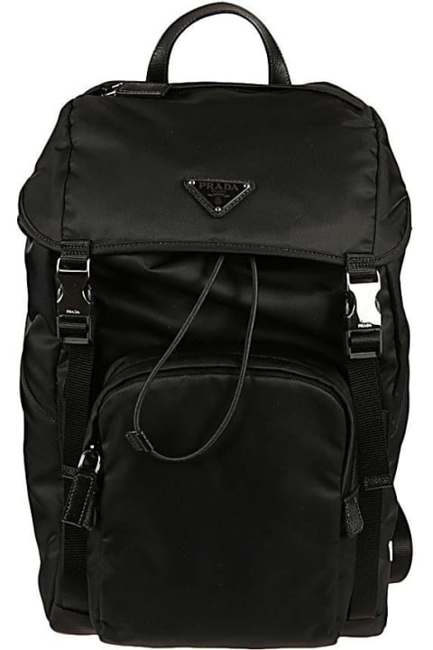 Investment Bags for Men Prada Logo Patch Buckle-detailed Backpack