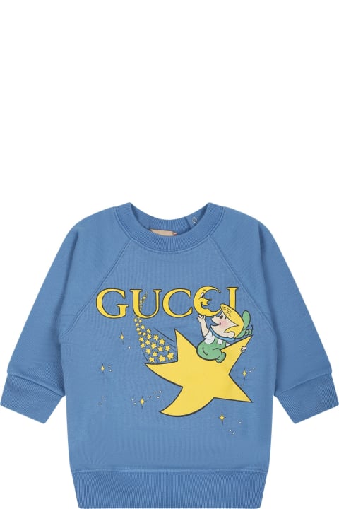 Gucci for Kids Gucci Light Blue Sweatshirt For Baby Kids With Print And Logo