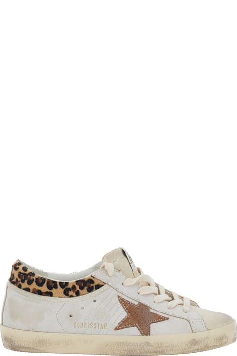 Golden Goose Sneaker 'super Star' Low Top With Star Patch On The Side And Animal Print On The Back In White Leather For Women