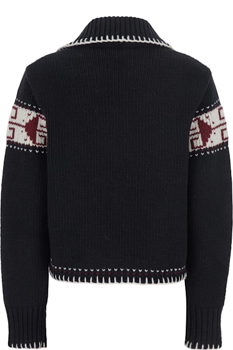 The Seafarer for Men The Seafarer Black Sweater With Spread Collar And Fair Isle Motif In Wool Blend Woman