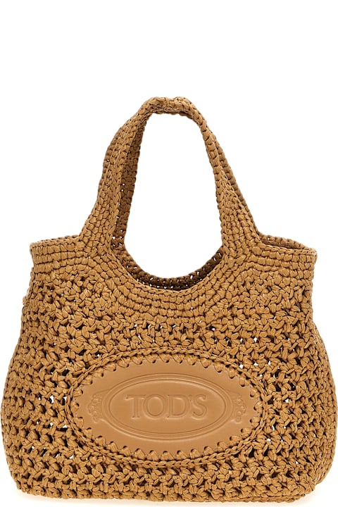 関税込 TOD'S SS25 ラフィア Rafia Bag (XBWEBLF0100RGMB999) Woman ORANGE T Timeless Shopping Bag in Raffia and Leather