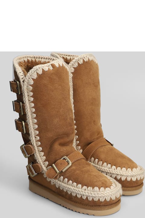 Mou for Kids Mou Eskimo 40 Low Heels Boots In Brown Suede