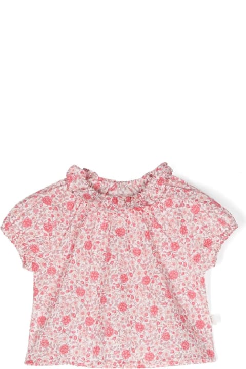 ベビーガールズ Teddy & MinouのTシャツ＆ポロシャツ Teddy & Minou Voile Shirt With Strawberry Red Flower Print