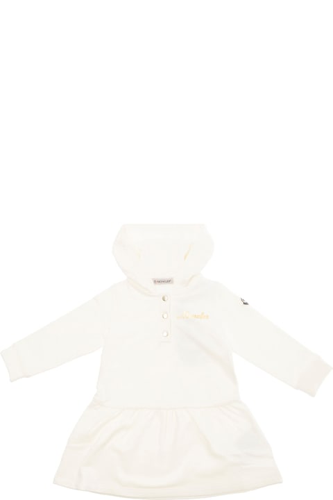 Moncler Bodysuits & Sets for Baby Boys Moncler White Hooded Dress With Logo Lettering In Cotton Baby