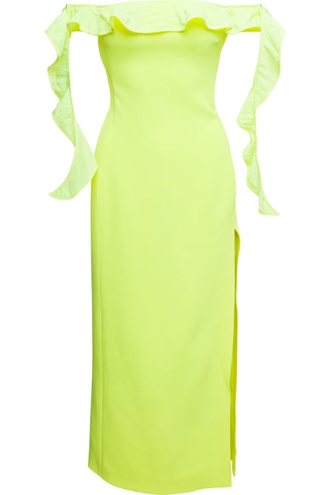 David Koma Dresses for Women David Koma Yellow Long Off-shoulder Dress With Ruches Detail In Acetate Woman