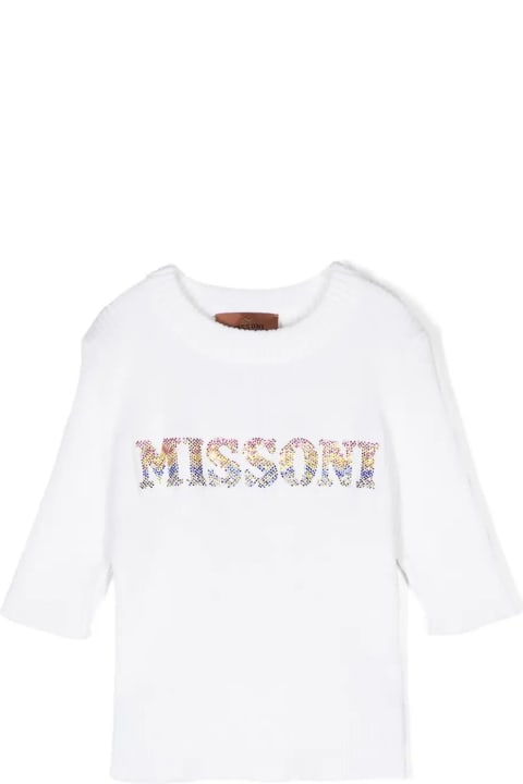 Missoni Kids Missoni Kids White Ribbed Sweater With Rhinestone Logo