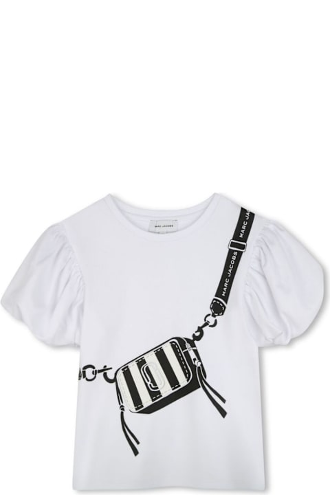 Homeware Marc Jacobs White Crewneck T-shirt With Puffed Sleeves And Logo Print On The Front In Cotton Girl