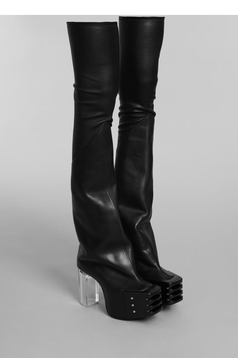 Boots for Women Rick Owens Flared Platforms 45 Boots In Black Leather