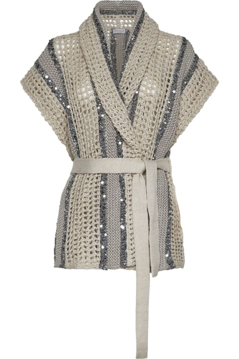 Sweaters for Women Brunello Cucinelli Dazzling Stripe Cardigan With Belt