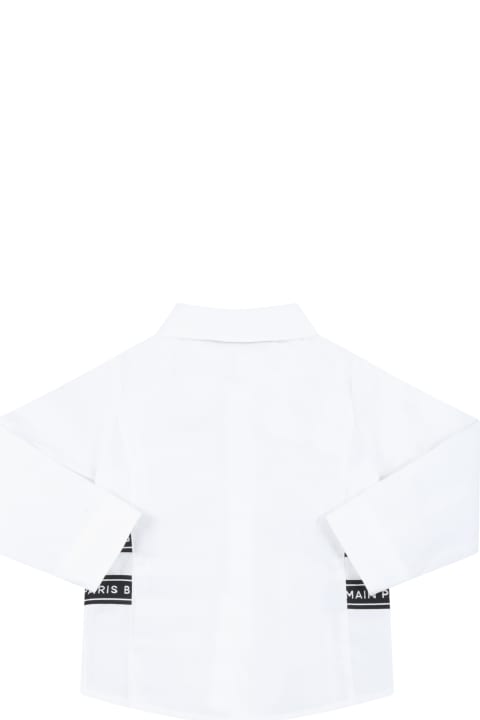 White Shirt For Baby Boy With Black Bands With Logo