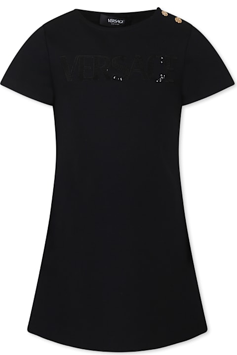 Versace فساتين لـ بنات Versace Black Dress For Girl With Logo