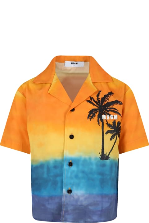 Fashion for Boys MSGM Orange Shirt For Boy With Palm Tree Print