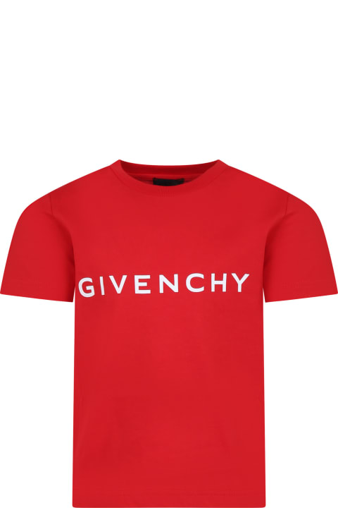 Givenchyのボーイズ Givenchy Red T-shirt For Kids With Logo