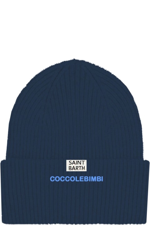 MC2 Saint Barth Hats for Women MC2 Saint Barth Kid Blue Ribbed Beanie With Coccole Nuvole Embroidery | Coccolebimbi Special Edition