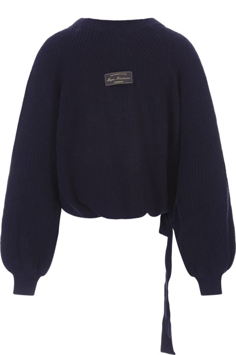 Fashion for Women MSGM Blue Crew Neck Pullover With Ribbon On The Bottom