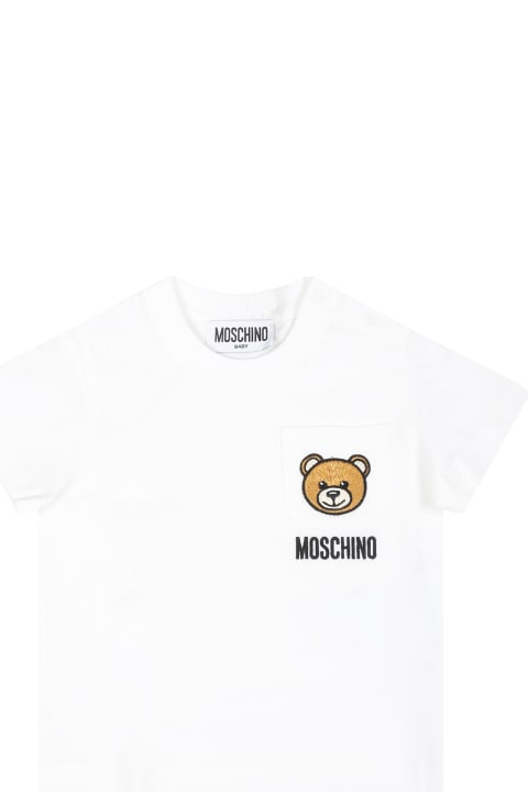 Fashion for Kids Moschino White T-shirt For Baby Boy With Teddy Bear And Logo