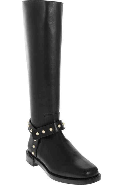 Boots for Women Stuart Weitzman Pearl Moto - Leather Boot With Pearls
