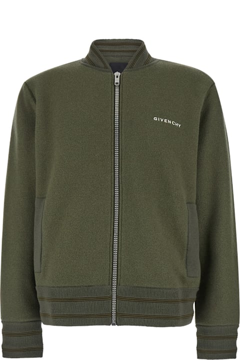 Givenchy لـ Men Givenchy Green Sweatshirt With Bomber Collar And 4g Logo In Wool Man