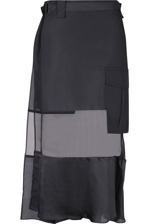 Fashion for Women Sacai Sacai Black Fabric Combo Midi Skirt
