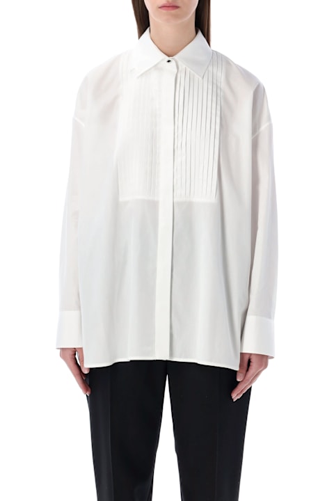 Homeware Golden Goose Golden Goose Oversized White Cotton Shirt With Pleated Bib And Jewel Buttons