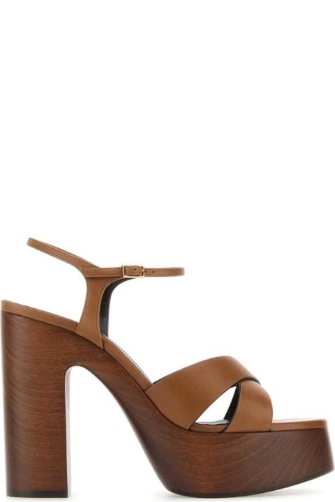 High-Heeled Shoes for Women Saint Laurent Caramel Leather Bianca Sandals