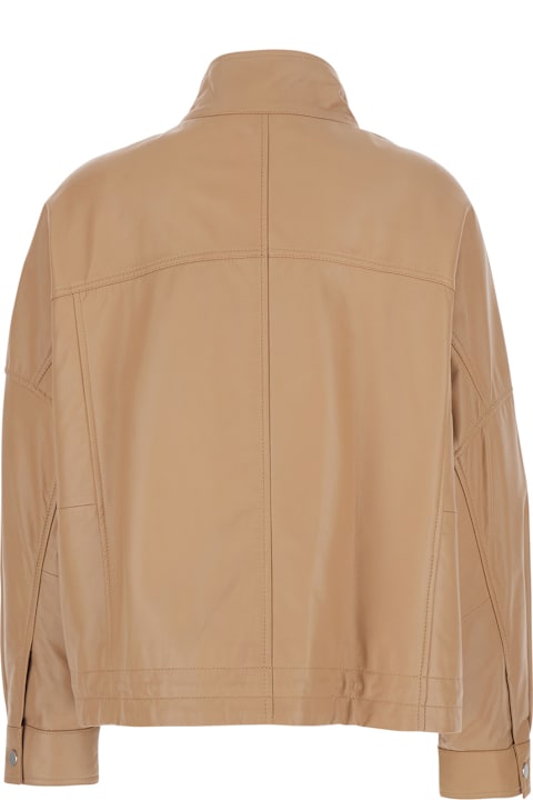 Homeware Pinko Beige Jacket With High Collar And Side Zip Pockets In Leather Woman