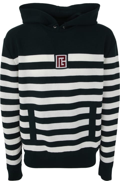 Balmain Fleeces & Tracksuits for Men Balmain Pb Stripe Wool Hooded Sweater