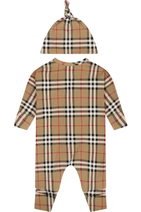 Bodysuits & Sets for Baby Boys Burberry Beige Set For Babykids With Vintage Check