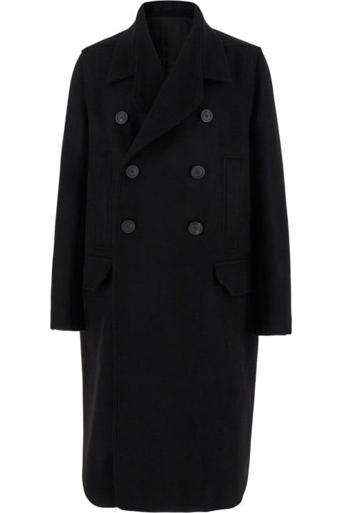 Sale for Men Rick Owens Black Double-breasted Coat With Wide Revers In Wool Man