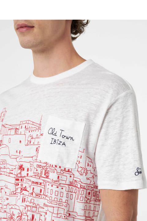 Homeware MC2 Saint Barth Man Linen Jersey T-shirt Ecstasea With Ibiza Placed Print And Embroidered Pocket
