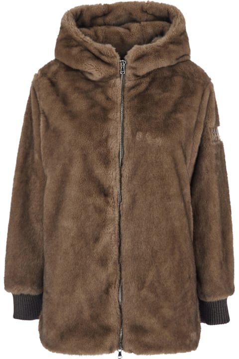 TATRAS 
arabis
 Brown Jacket With Fixed Hood And Logo Patch On The Sleeve In Faux Fur Woman