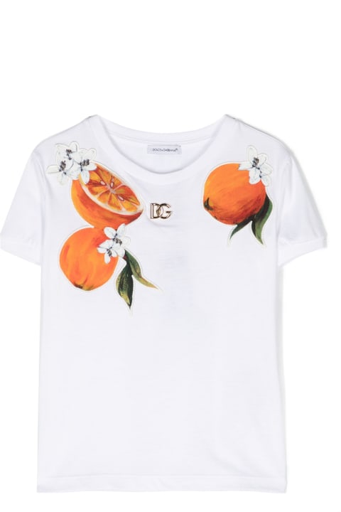 Dolce & Gabbana T-Shirts & Polo Shirts for Boys Dolce & Gabbana White T-shirt With Oranges Print