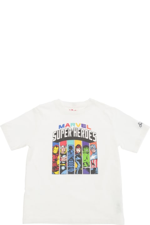 Topwear for Boys MC2 Saint Barth White T-shirt With Marvel Super Heroes Print In Cotton Boy