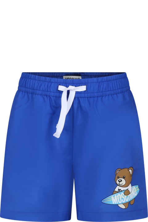 Moschino for Kids Moschino Light Blue Swim Shorts For Boy With Teddy Bear