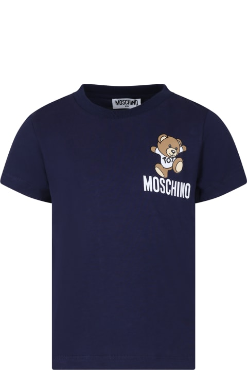 Moschino for Kids Moschino Blue T-shirt For Kids With Teddy Bear And Logo