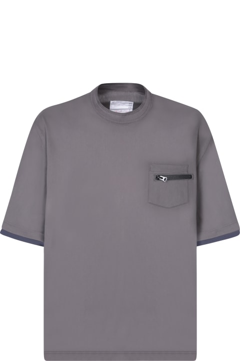 Sacai for Men Sacai Grey Blue Cotton T-shirt With Pocket