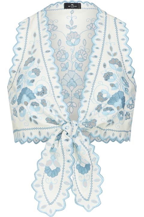 Clothing for Women Etro White Crop Top With Bow And Embroidery