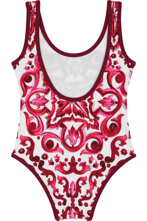 ベビーガールズ Dolce & Gabbanaの水着 Dolce & Gabbana One Piece Swimsuit With Fuchsia Majolica Print