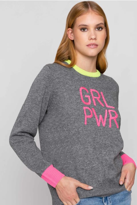 أدوات منزلية MC2 Saint Barth Woman Grey Sweater Girl Pwr Fluo Embroidery And Fluo Details