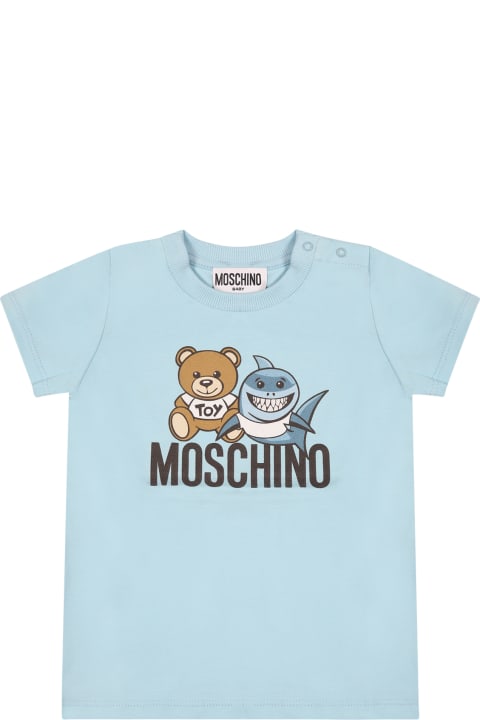 Sale for Baby Boys Moschino Light Blue Dress For Baby Girl With Teddy Bear And Logo