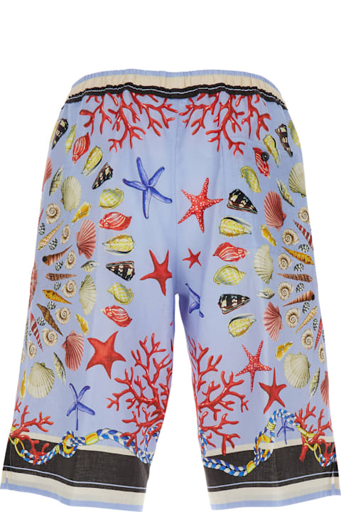 Dolce & Gabbana for Homeware Dolce & Gabbana Multicolor Shorts With Elastic Drawstring And All-over Print In Linen Man