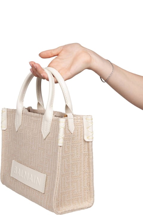 Homeware Balmain Balmain Small B-army Jacquard Canvas Tote Bag, Natural Color