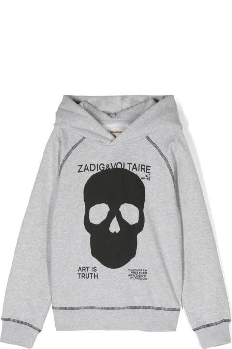 Zadig & Voltaire Sweaters & Sweatshirts for Boys Zadig & Voltaire Zadig & Voltaire Felpa Grigia Melange In Cotone Con Cappuccio Bambino