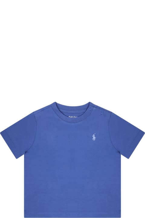 ベビーガールズ Ralph LaurenのTシャツ＆ポロシャツ Ralph Lauren Blue T-shirt For Baby Boy With Pony