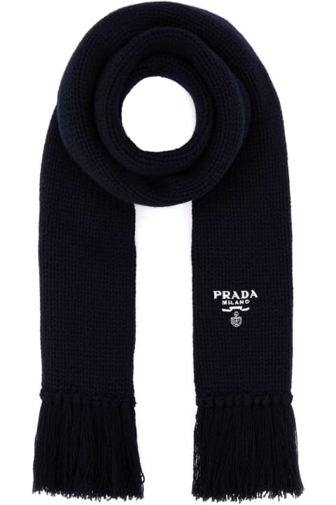 Prada Scarves for Men Prada Dark Blue Cashmere Scarf